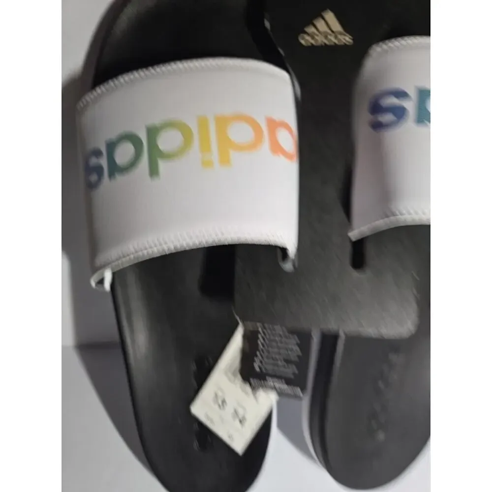 Adidas Adilette Comfort Slides 14 Women's / 13 Men's WHITE RAINBOW H02488 Sandal - Picture 4 of 8